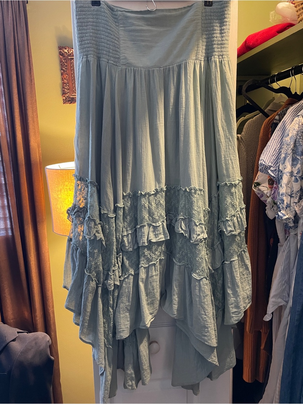 NATURAL LIFE Cotton/Lace Maxi Skirt - Sage Green